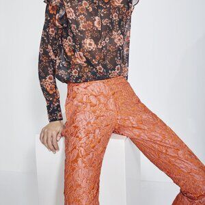 SAMSOE SAMSOE Cybil Cropped Trousers in Orange Floral Jacquard Pattern | M/L